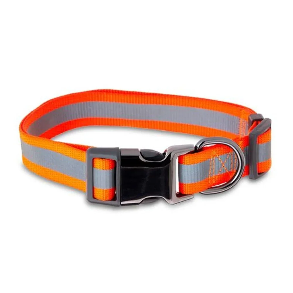 Metal & Nylon Fashion Dog Collar, Orange, Large Size